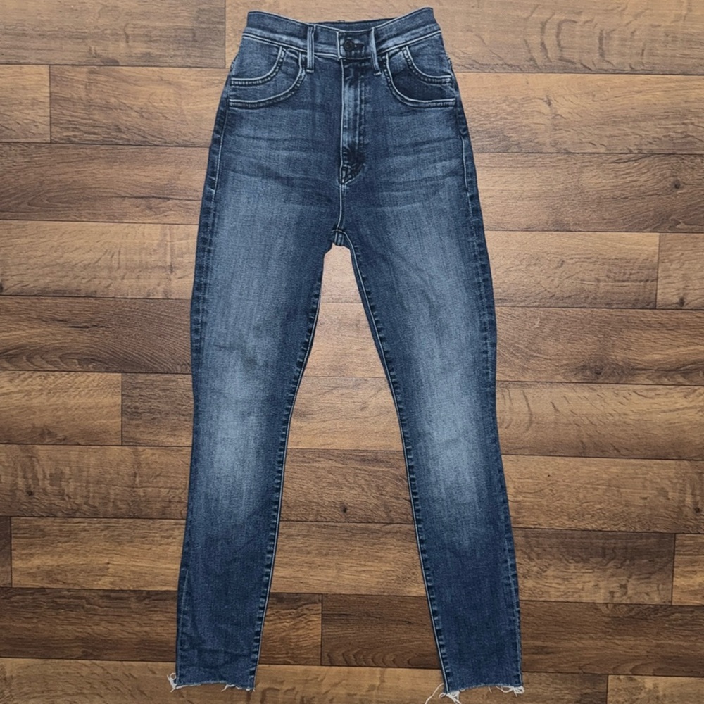 Mother Size 24 The Stash Swooner Ankle Fray Jeans In Wash Chick Flick Denim Cute